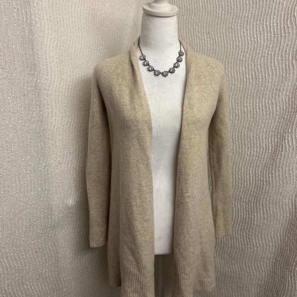 Saks Fifth Avenue Cashmere Cardigan Women’s M Tan Beige Elbow Patches